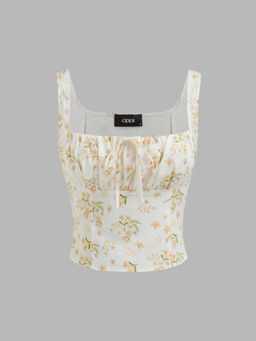 Cider - Square Neck Floral Knotted Crop Cami Top