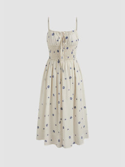 Cider - Square Neck Shell & Star Embroidery Knotted Midi Dress