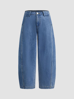 Cider - Denim Mid Rise Solid Barrel-Leg Jeans