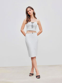 Cider - V-Neck Polka Dot Crop Cami Top & Mid Rise Bowknot Midi Skirt (Set of 2)