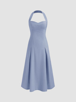 Cider - Linen-Blend Halter Solid Backless Midi Dress