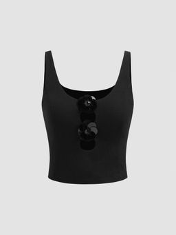 Cider - Square Neck Solid 3D Flower Cut Out Crop Tank Top