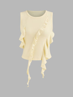 Cider - Round Neckline Lettuce Trim Crop Tank Top