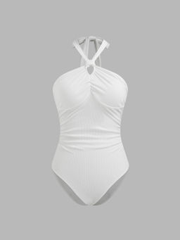 Cider - Halter Solid Cut Out Ruched Knotted Top