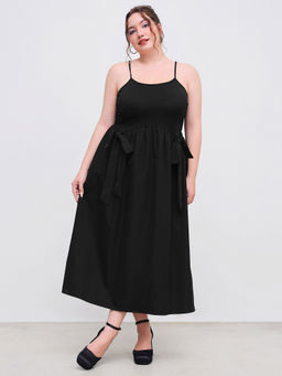 Cider - Woven Solid Bowknot Ruffle Maxi Dress Curve & Plus