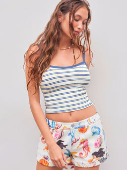 Cider - Square Neck Striped Contrasting Binding Crop Cami Top