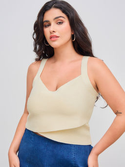 Cider - Knitted V-Neck Solid Crop Tank Top Curve & Plus