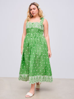 Cider - Woven Square Neck Floral Embroidery Maxi Dress Curve & Plus