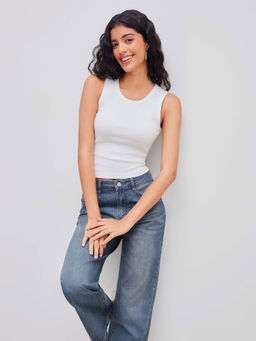 Cider - Cotton-Blend Round Neckline Solid Tank Top