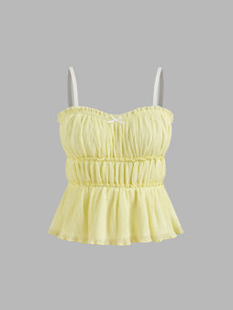 Cider - Square Neck Solid Ruched Bowknot Cami Top