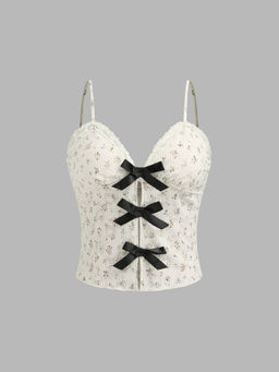 Cider - Sweetheart Floral Bowknot Cut Out Cami Top