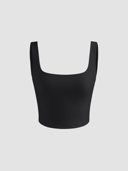 Cider - Contour Double Layered Square Neck Solid Crop Tank Top