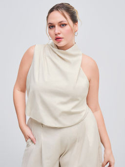 Cider - Linen-Blend High Neck Asymmetrical Tank Top Curve & Plus