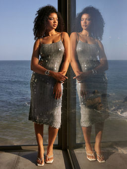 Cider - Sequin U-Neckline Mermaid Cami Maxi Dress