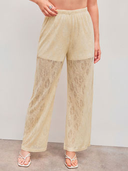 Cider - Crochet Mid Rise Solid Wide Leg Trousers