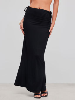 Cider - Mid Rise Solid Ruched Maxi Skirt