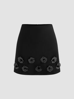 Cider - Mid Rise 3D Flower Mini Skirt