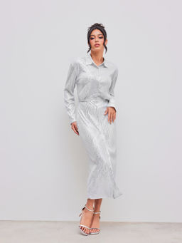Cider - Sequin Polo Button Long Sleeve Maxi Dress