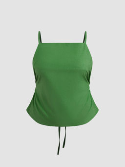 Cider - Linen-Blend Square Neck Solid Knotted Cami Top Curve & Plus