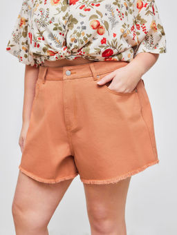 Cider - Denim Mid Rise Solid Raw Hem Pocket Shorts Curve & Plus