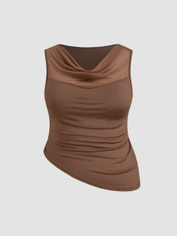 Cider - Cowl Neck Solid Asymmetrical Tank Top Curve & Plus