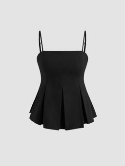 Cider - Linen-Blend Square Neck Solid Pleated Cami Top