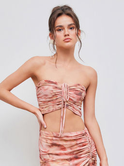 Cider - Mesh Abstract Sequin Drawstring Crop Tube Top