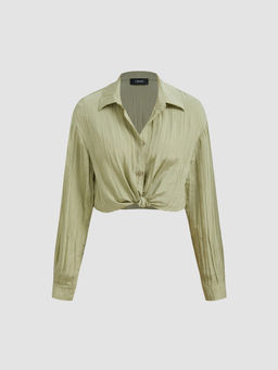 Cider - Polo Solid Button Knotted Long Sleeve Shirt