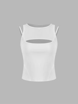 Cider - Round Neckline Solid Cut Out Crop Top