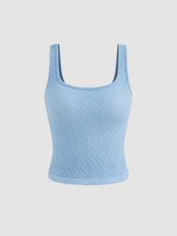 Cider - Seamless U-Neckline Solid Jacquard Texture Crop Tank Top