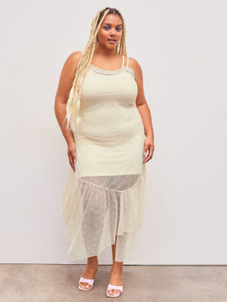 Cider - Lace Floral Asymmetrical Ruffle Maxi Dress & Solid Cami Mini Dress Curve & Plus