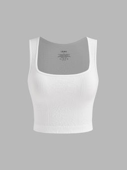 Cider - Seamless Square Neck Solid Jacquard Texture Crop Tank Top