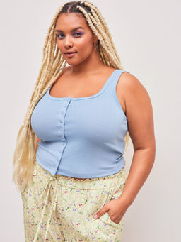 Cider - Square Neck Solid Button Tank Top Curve & Plus
