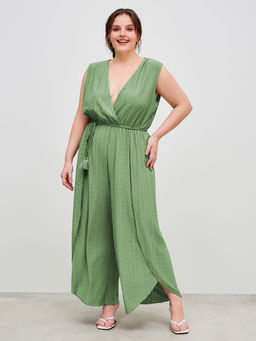 Cider - Broderie Anglaise V-Neck Wrap Wide Leg Jumpsuit with Tassel Rope Belt Curve & Plus