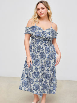 Cider - Woven Off-Shoulder Floral Ruffle Maxi Dress Curve & Plus