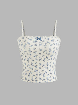 Cider - Square Neck Floral Lace Trim Bowknot Cami Top