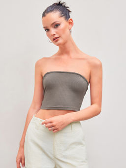 Cider - Belted Solid Crop Tube Top