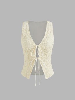 Cider - V-Neck Solid Texture Knotted Tank Top