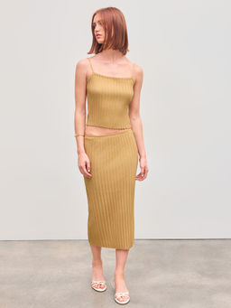 Cider - Knit Square Neck Solid Cami Top with Knit Mid Rise Solid Midi Skirt (Set of 2)