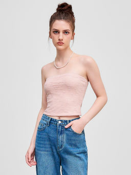 Cider - Lace Solid Floral Crop Tube Top