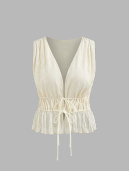 Cider - Lace V-Neck Solid Lettuce Trim Knotted Tank Top