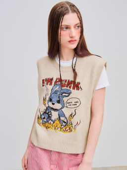 Cider - I'M Punk Knit Rabbit Embroidery Vest