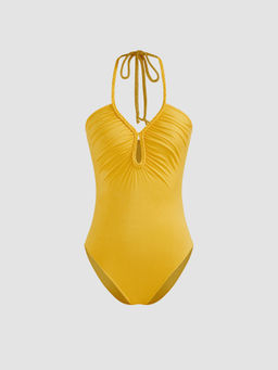 Cider - Halter Neckline Solid Knotted Bodysuit