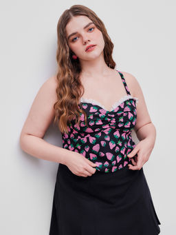 Cider - Sweetheart Strawberry Graphic Contrasting Binding Cami Top Curve & Plus