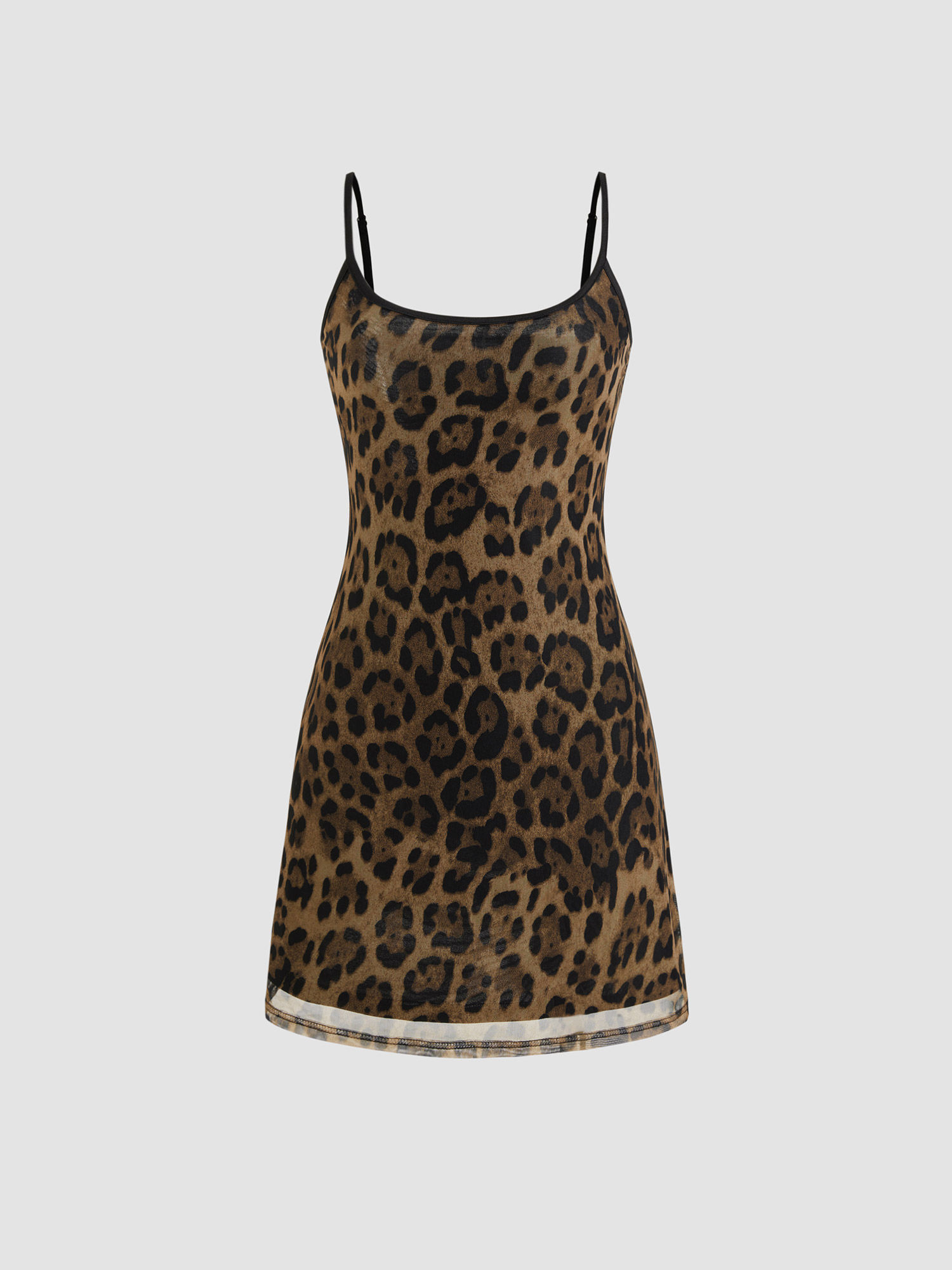 Mesh Scoop Neckline Leopard Mini Dress