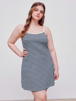 Cider - Scoop Neckline Striped Mini Dress Curve & Plus