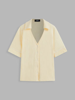 Cider - Cotton-Blend V-Neck Solid Short Sleeve Oversized Top