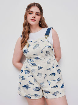 Cider - Cotton Shell Graphic Roll Hem Pocket Romper Curve & Plus