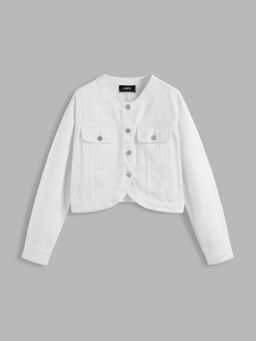 Cider - Denim Round Neckline Solid Button Oversized Jacket