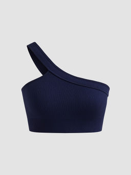 Cider - Seamless Asymmetrical Neck Solid Crop Top